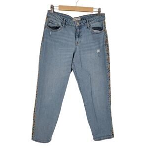 Knox Rose Embroidered Jeans Boho Western Indie Distressed Chevron Stretch Size 8
